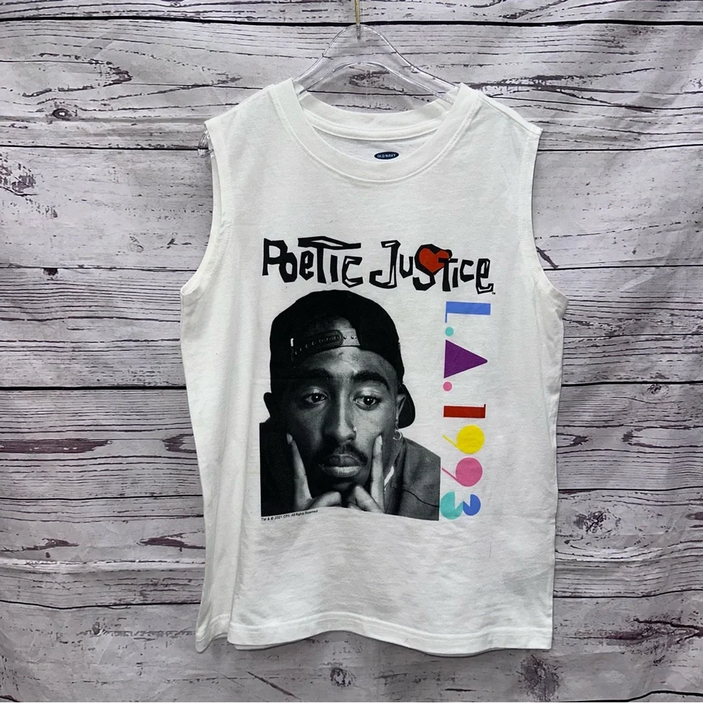 Old Navy White Graphic Kids Tank Top Size Large 10-12